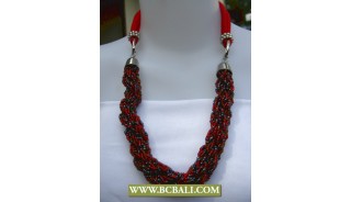 Reds and Black Squins wrap with Red cloth Necklace